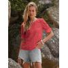 imageWomens Eyelet Tops Puff Short Sleeve Blouses Dressy Casual Cute Hollow Out Crochet Lace Embroidered Summer ShirtsRed