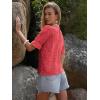 imageWomens Eyelet Tops Puff Short Sleeve Blouses Dressy Casual Cute Hollow Out Crochet Lace Embroidered Summer ShirtsRed