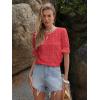 imageWomens Eyelet Tops Puff Short Sleeve Blouses Dressy Casual Cute Hollow Out Crochet Lace Embroidered Summer ShirtsRed