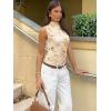 imageWomens Mesh Floral Tank Tops Sleeveless Mock Neck Sexy Going Out Shirts 2025 Trendy Summer Casual OutfitsFloral Beige