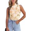 imageWomens Mesh Floral Tank Tops Sleeveless Mock Neck Sexy Going Out Shirts 2025 Trendy Summer Casual OutfitsFloral Beige