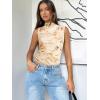 imageWomens Mesh Floral Tank Tops Sleeveless Mock Neck Sexy Going Out Shirts 2025 Trendy Summer Casual OutfitsFloral Beige