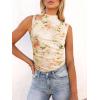 imageWomens Mesh Floral Tank Tops Sleeveless Mock Neck Sexy Going Out Shirts 2025 Trendy Summer Casual OutfitsFloral Beige
