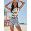 imageWomens Mesh Floral Tank Tops Sleeveless Mock Neck Sexy Going Out Shirts 2025 Trendy Summer Casual OutfitsFloral Black