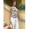 imageWomens Mesh Floral Tank Tops Sleeveless Mock Neck Sexy Going Out Shirts 2025 Trendy Summer Casual OutfitsFloral Black
