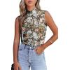 imageWomens Mesh Floral Tank Tops Sleeveless Mock Neck Sexy Going Out Shirts 2025 Trendy Summer Casual OutfitsFloral Brown