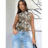 imageWomens Mesh Floral Tank Tops Sleeveless Mock Neck Sexy Going Out Shirts 2025 Trendy Summer Casual OutfitsFloral Brown