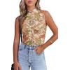 imageWomens Mesh Floral Tank Tops Sleeveless Mock Neck Sexy Going Out Shirts 2025 Trendy Summer Casual OutfitsFloral Multi