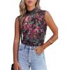 imageWomens Mesh Floral Tank Tops Sleeveless Mock Neck Sexy Going Out Shirts 2025 Trendy Summer Casual OutfitsFloral Red