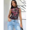 imageWomens Mesh Floral Tank Tops Sleeveless Mock Neck Sexy Going Out Shirts 2025 Trendy Summer Casual OutfitsFloral Red