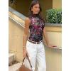 imageWomens Mesh Floral Tank Tops Sleeveless Mock Neck Sexy Going Out Shirts 2025 Trendy Summer Casual OutfitsFloral Red