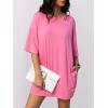 imageWomens Oversized T Shirt Dress Short Sleeve Crewneck Tunic Tops Basic Summer Casual Mini Short Dresses with PocketsHot Pink