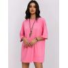 imageWomens Oversized T Shirt Dress Short Sleeve Crewneck Tunic Tops Basic Summer Casual Mini Short Dresses with PocketsHot Pink
