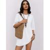 imageWomens Oversized T Shirt Dress Short Sleeve Crewneck Tunic Tops Basic Summer Casual Mini Short Dresses with PocketsWhite