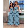 imageWomens Strapless Tube Dress Mesh Floral Summer Bodycon Long Maxi Cocktail Party Wedding Guest DressesBlue