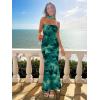 imageWomens Strapless Tube Dress Mesh Floral Summer Bodycon Long Maxi Cocktail Party Wedding Guest DressesGreen