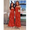 imageWomens Strapless Tube Dress Mesh Floral Summer Bodycon Long Maxi Cocktail Party Wedding Guest DressesRed