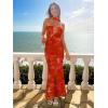 imageWomens Strapless Tube Dress Mesh Floral Summer Bodycon Long Maxi Cocktail Party Wedding Guest DressesRed