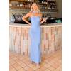 imageWomens Strapless Tube Dress Mesh Floral Summer Bodycon Long Maxi Cocktail Party Wedding Guest DressesSky Blue
