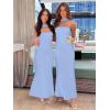 imageWomens Strapless Tube Dress Mesh Floral Summer Bodycon Long Maxi Cocktail Party Wedding Guest DressesSky Blue