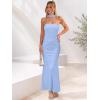 imageWomens Strapless Tube Dress Mesh Floral Summer Bodycon Long Maxi Cocktail Party Wedding Guest DressesSky Blue