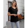 imageWomens Summer Tops Ruffle Short Sleeve V Neck Blouses Dressy Casual Loose Work T ShirtsBlack
