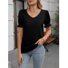 imageWomens Summer Tops Ruffle Short Sleeve V Neck Blouses Dressy Casual Loose Work T ShirtsBlack