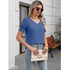 imageWomens Summer Tops Ruffle Short Sleeve V Neck Blouses Dressy Casual Loose Work T ShirtsDeep Blue