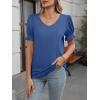 imageWomens Summer Tops Ruffle Short Sleeve V Neck Blouses Dressy Casual Loose Work T ShirtsDeep Blue
