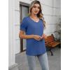imageWomens Summer Tops Ruffle Short Sleeve V Neck Blouses Dressy Casual Loose Work T ShirtsDeep Blue