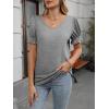 imageWomens Summer Tops Ruffle Short Sleeve V Neck Blouses Dressy Casual Loose Work T ShirtsGrey