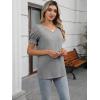 imageWomens Summer Tops Ruffle Short Sleeve V Neck Blouses Dressy Casual Loose Work T ShirtsGrey
