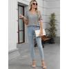 imageWomens Summer Tops Ruffle Short Sleeve V Neck Blouses Dressy Casual Loose Work T ShirtsGrey
