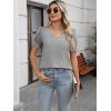 imageWomens Summer Tops Ruffle Short Sleeve V Neck Blouses Dressy Casual Loose Work T ShirtsGrey