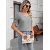 imageWomens Summer Tops Ruffle Short Sleeve V Neck Blouses Dressy Casual Loose Work T ShirtsGrey