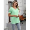 imageWomens Summer Tops Ruffle Short Sleeve V Neck Blouses Dressy Casual Loose Work T ShirtsLight Green