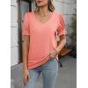 imageWomens Summer Tops Ruffle Short Sleeve V Neck Blouses Dressy Casual Loose Work T ShirtsPink