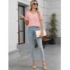 imageWomens Summer Tops Ruffle Short Sleeve V Neck Blouses Dressy Casual Loose Work T ShirtsPink White