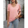 imageWomens Summer Tops Ruffle Short Sleeve V Neck Blouses Dressy Casual Loose Work T ShirtsPink White