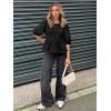 imageWomens Tie Front Peplum Blouses Puff Short Sleeve Crewneck Shirt Cute Y2K Coquette Babydoll Going Out TopsBlack