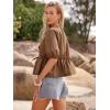 imageWomens Tie Front Peplum Blouses Puff Short Sleeve Crewneck Shirt Cute Y2K Coquette Babydoll Going Out TopsBrown