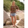 imageWomens Tie Front Peplum Blouses Puff Short Sleeve Crewneck Shirt Cute Y2K Coquette Babydoll Going Out TopsBrown