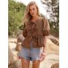 imageWomens Tie Front Peplum Blouses Puff Short Sleeve Crewneck Shirt Cute Y2K Coquette Babydoll Going Out TopsBrown