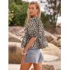 imageWomens Tie Front Peplum Blouses Puff Short Sleeve Crewneck Shirt Cute Y2K Coquette Babydoll Going Out TopsLeopard