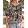 imageWomens Tie Front Peplum Blouses Puff Short Sleeve Crewneck Shirt Cute Y2K Coquette Babydoll Going Out TopsLeopard