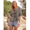 imageWomens Tie Front Peplum Blouses Puff Short Sleeve Crewneck Shirt Cute Y2K Coquette Babydoll Going Out TopsLeopard