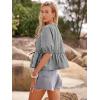 imageWomens Tie Front Peplum Blouses Puff Short Sleeve Crewneck Shirt Cute Y2K Coquette Babydoll Going Out TopsPlaid