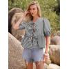 imageWomens Tie Front Peplum Blouses Puff Short Sleeve Crewneck Shirt Cute Y2K Coquette Babydoll Going Out TopsPlaid