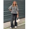 imageWomens Tie Front Peplum Blouses Puff Short Sleeve Crewneck Shirt Cute Y2K Coquette Babydoll Going Out TopsPlaid