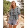 imageWomens Tie Front Peplum Blouses Puff Short Sleeve Crewneck Shirt Cute Y2K Coquette Babydoll Going Out TopsPlaid